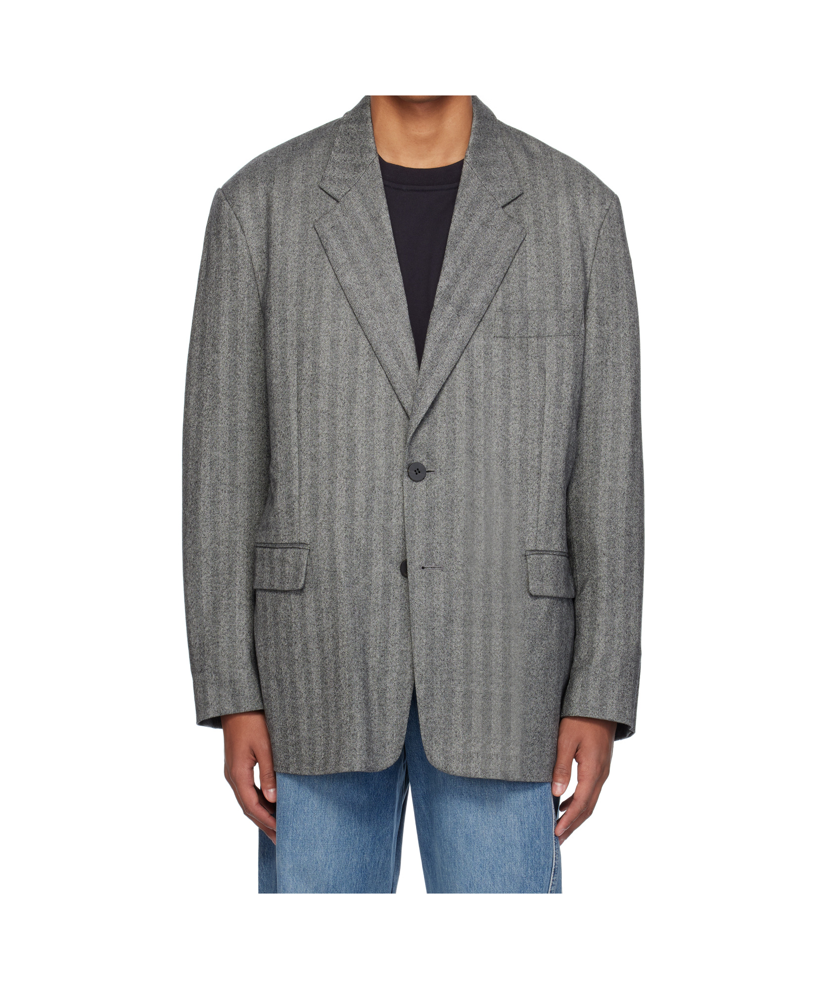 Wooyoungmi Gray Herringbone Wool Single Blazer In Gray