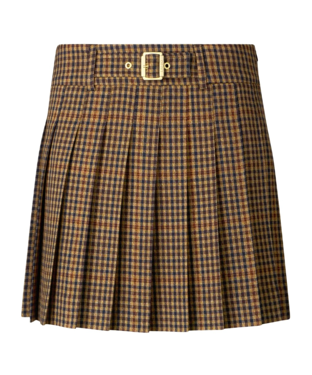 Liu •jo Pleated Checkered Mini Skirt With Decorative Belt In Brown
