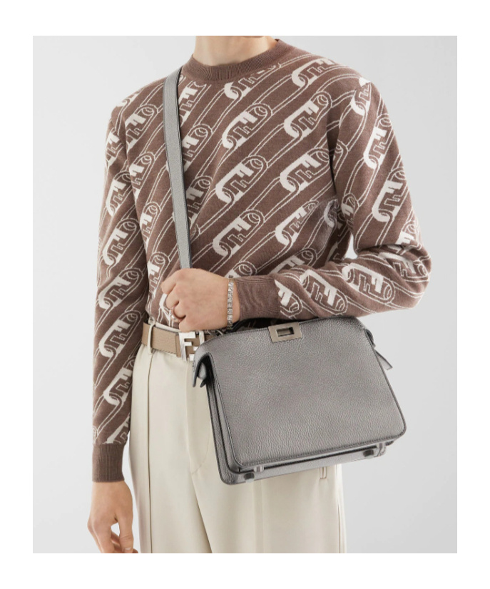 Fendi Peekaboo Metallic Tote Bag In Gray