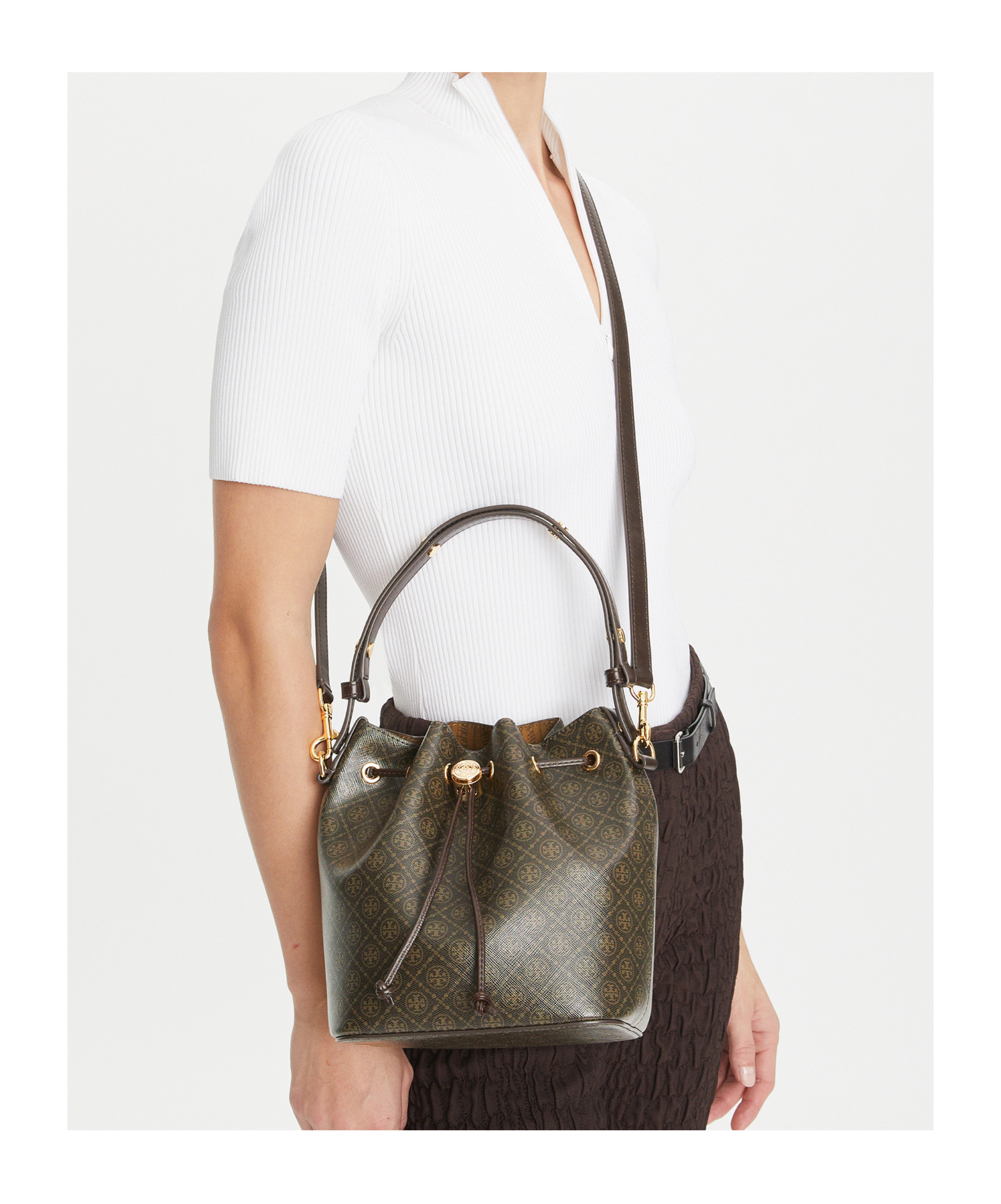 TORY BURCH T MONOGRAM BUCKET BAG