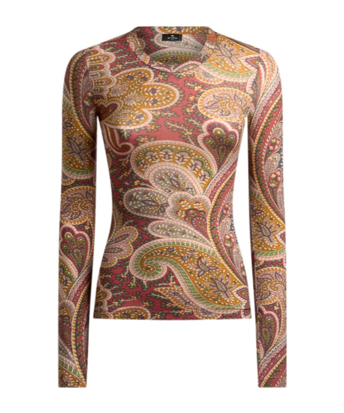 Etro Crew Neck Long-sleeved Top In Brown
