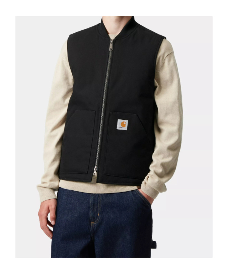 Carhartt Canvas Waistcoat Front Pockets Sleeveless Design In Black