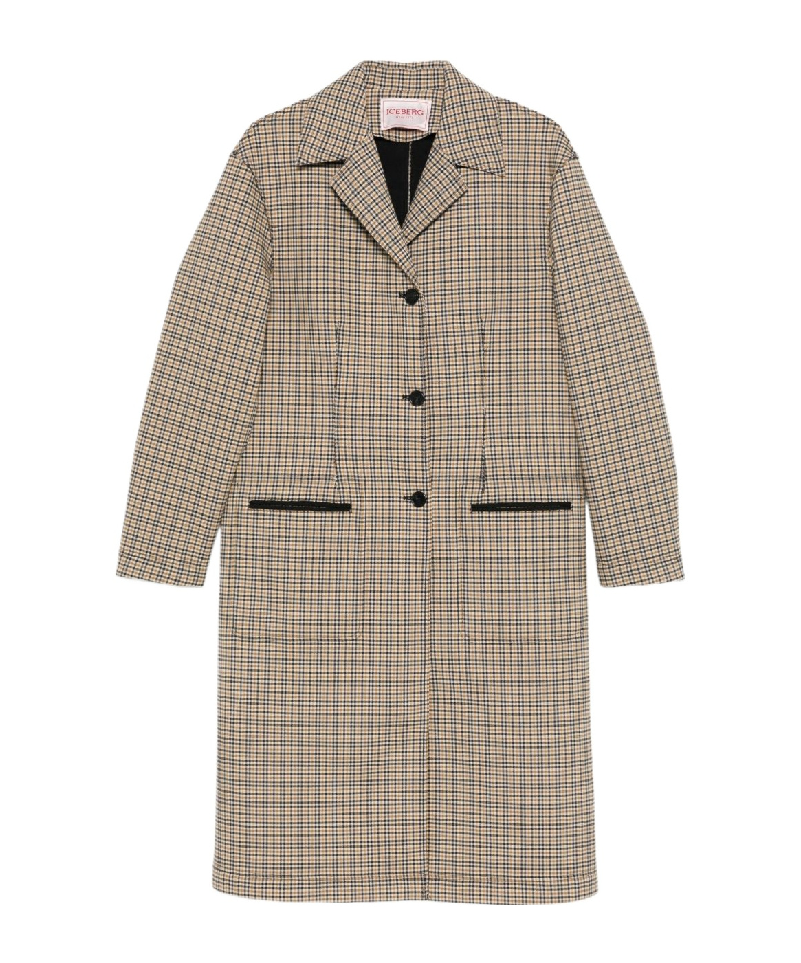Iceberg Plaid Single-breasted Coat In Brown