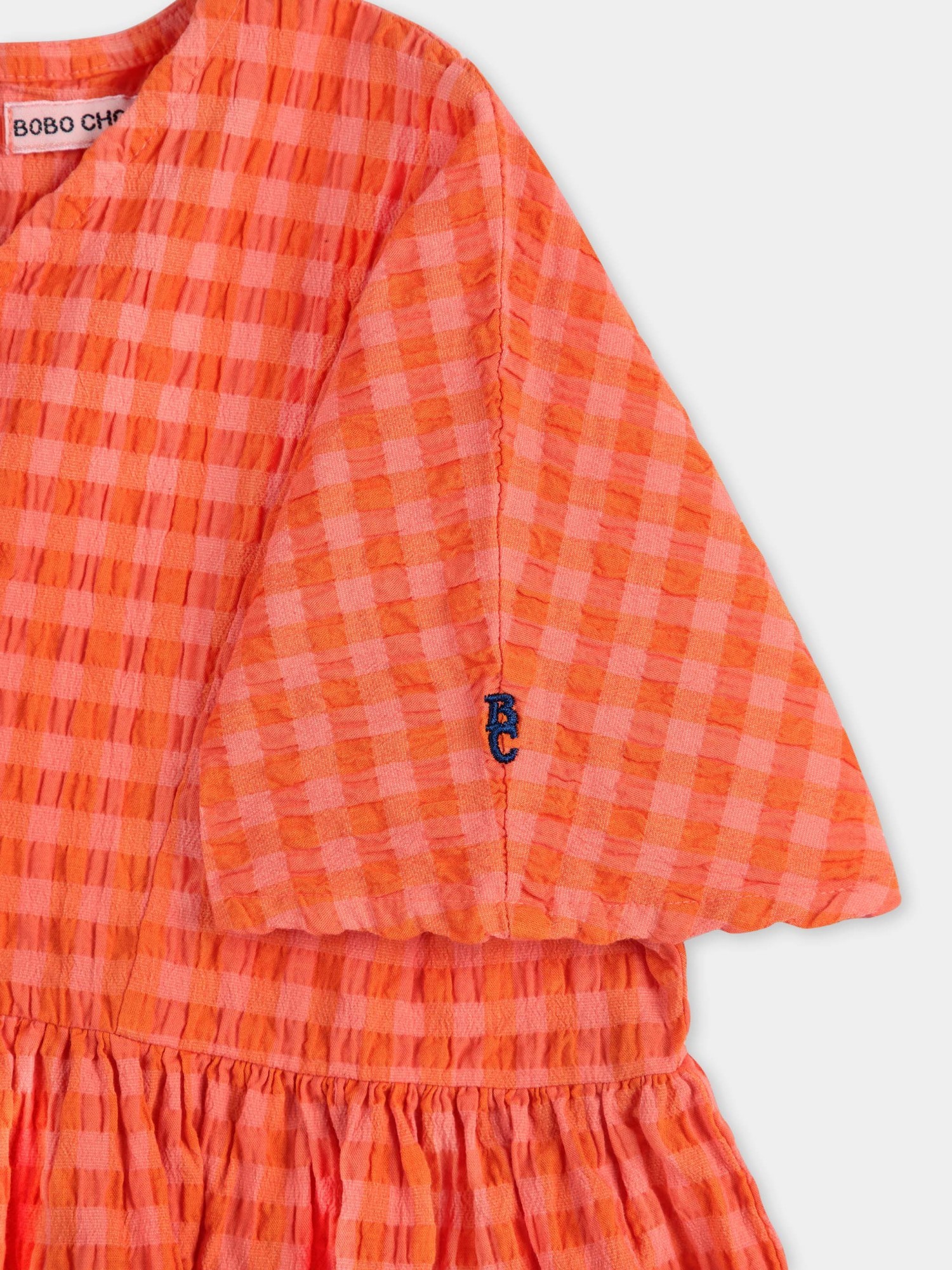 Bobo Choses Round-neck Gingham-print Cotton Dress 2-9 Years Fuchsi In Orange