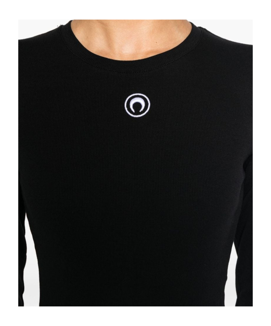 Marine Serre Fitted Black Mini Dress With Long Sleeves And Round Neckline In Black