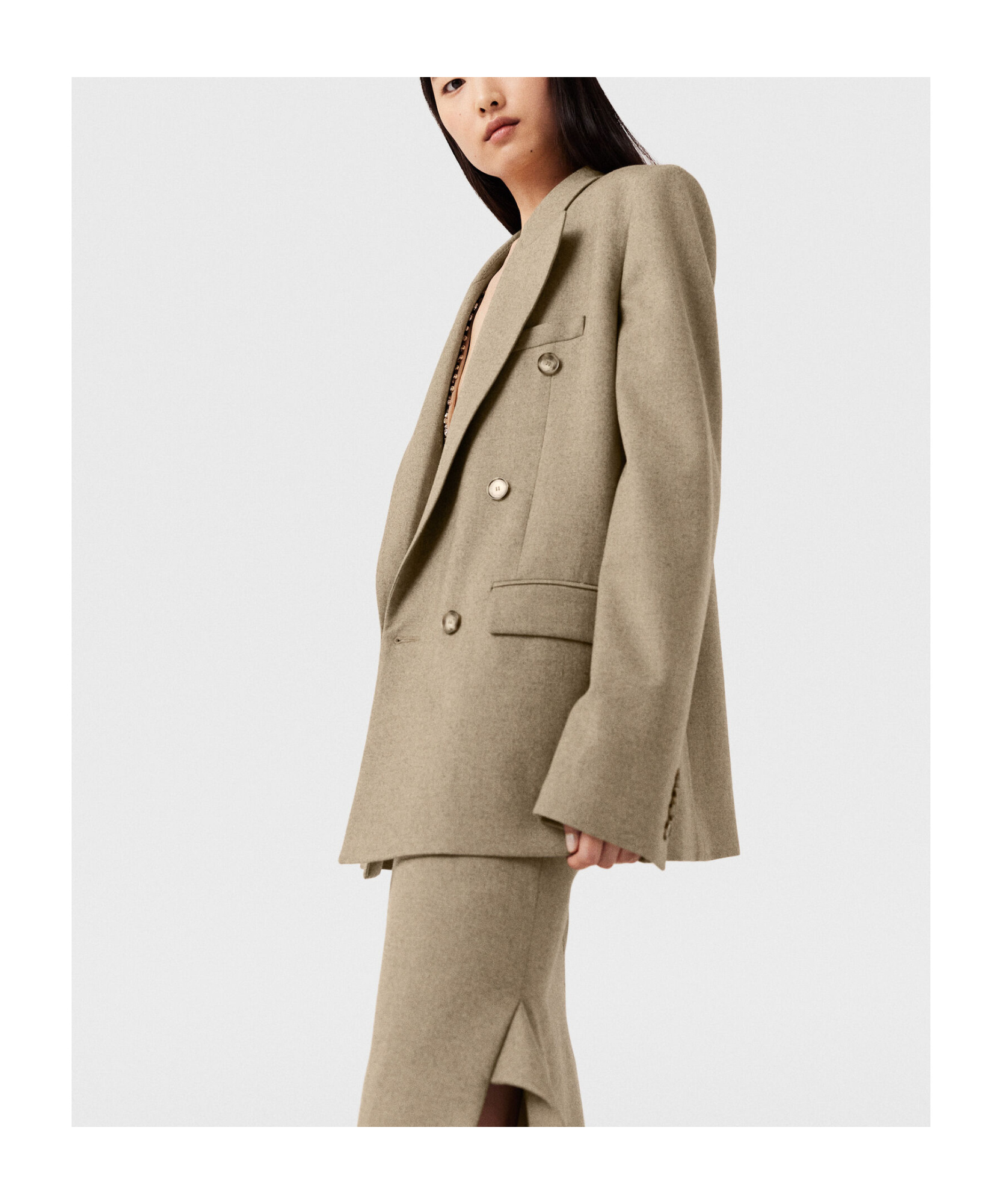 Stella Mccartney Double-breasted Flannel Blazer In Nude