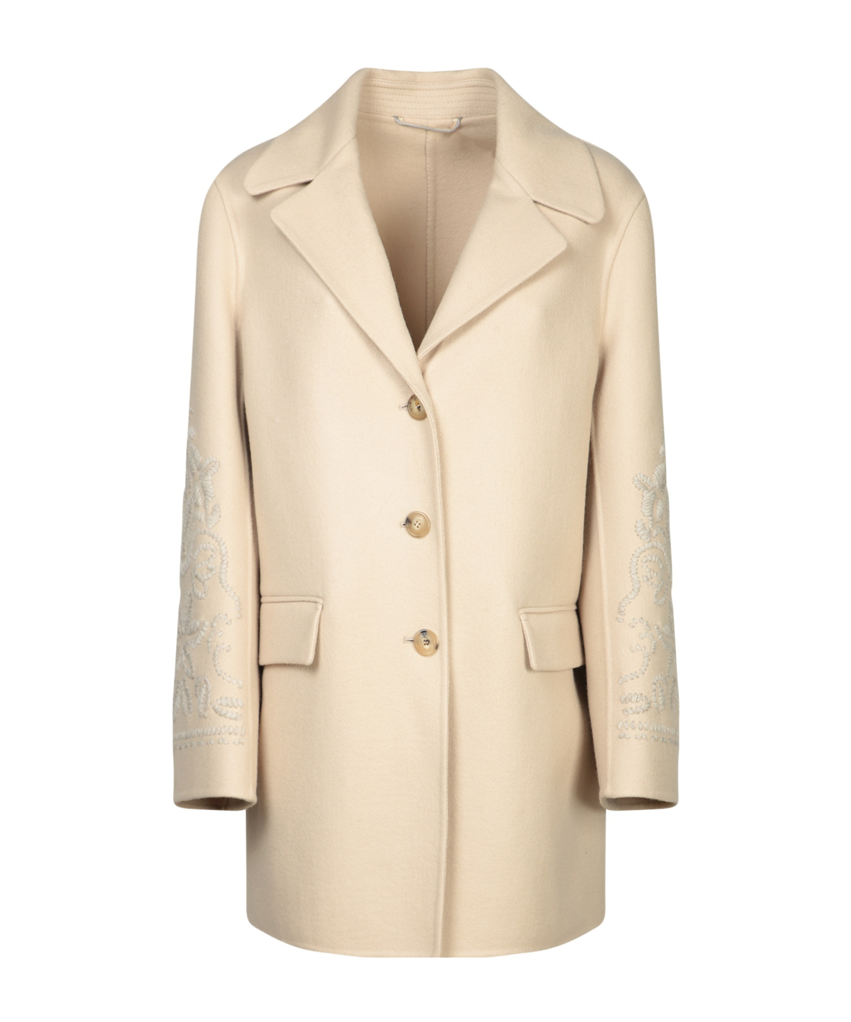 Ermanno Scervino Beige Single-breasted Embroidered Coat In Nude