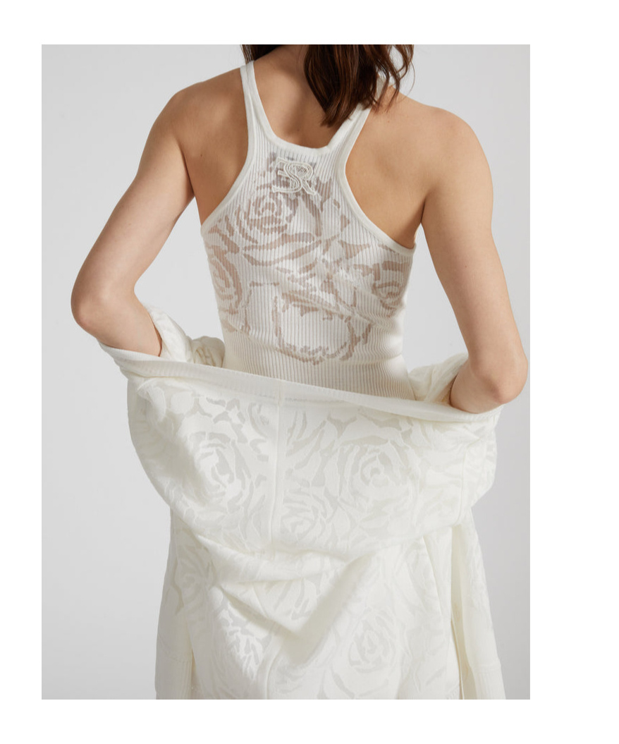 Ermanno Scervino Cotton Blend Knit Top With Devorè Rose In White