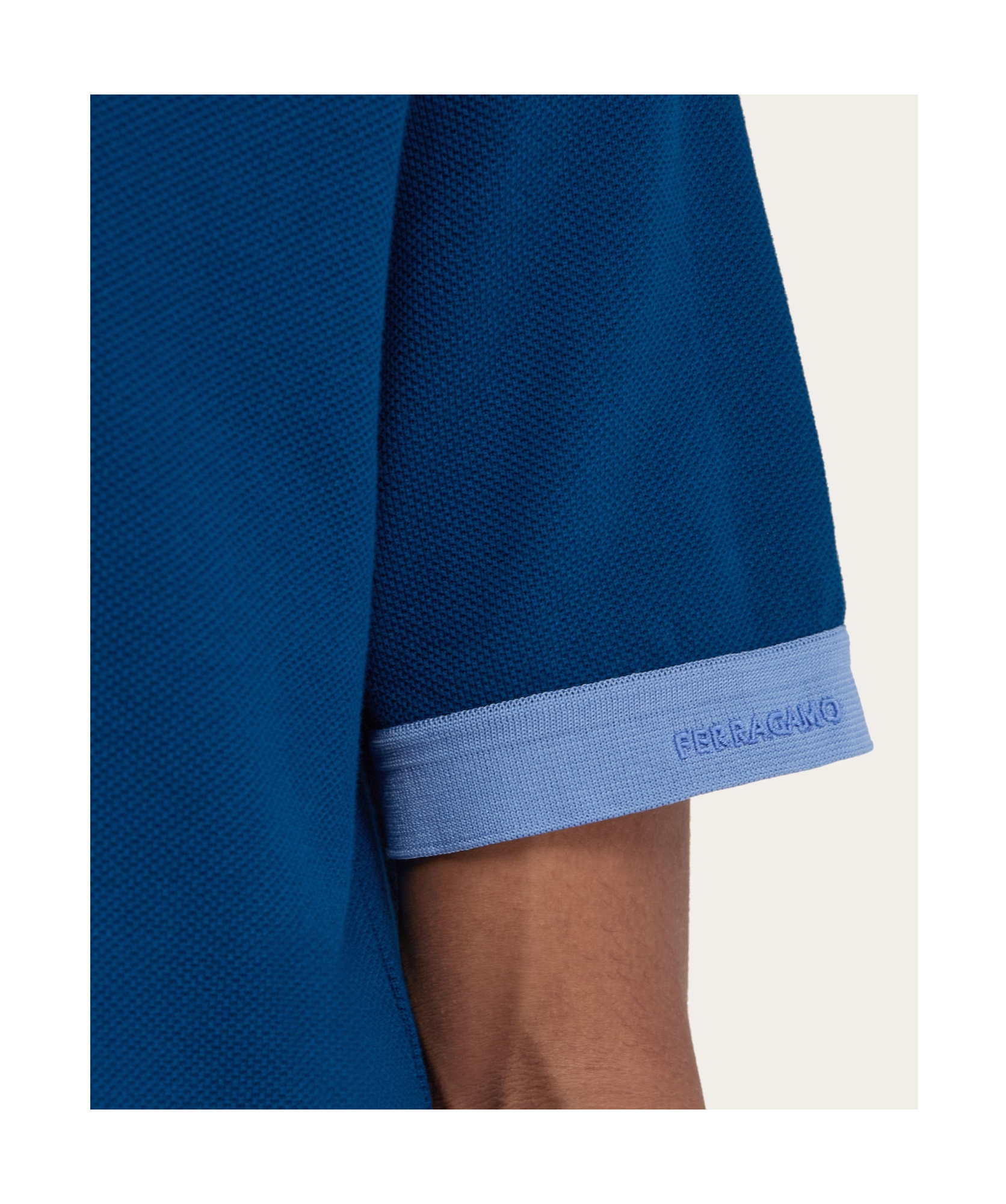 Ferragamo Polo Shirt With Contrasting Sleeve Detail In Blue