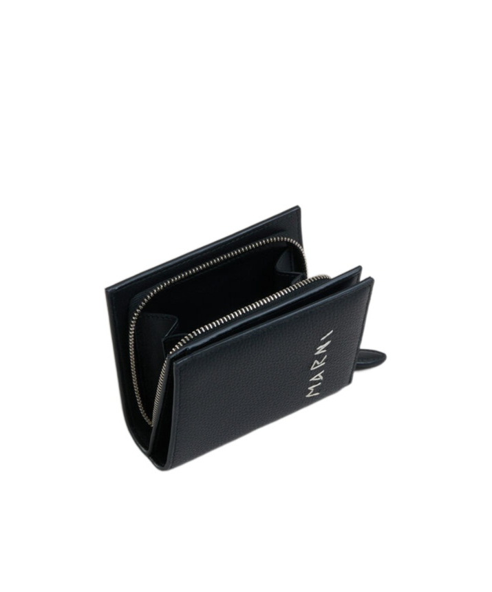 MARNI BLACK LEATHER ZIP-AROUND BIFOLD WALLET WITH MARNI MENDING
