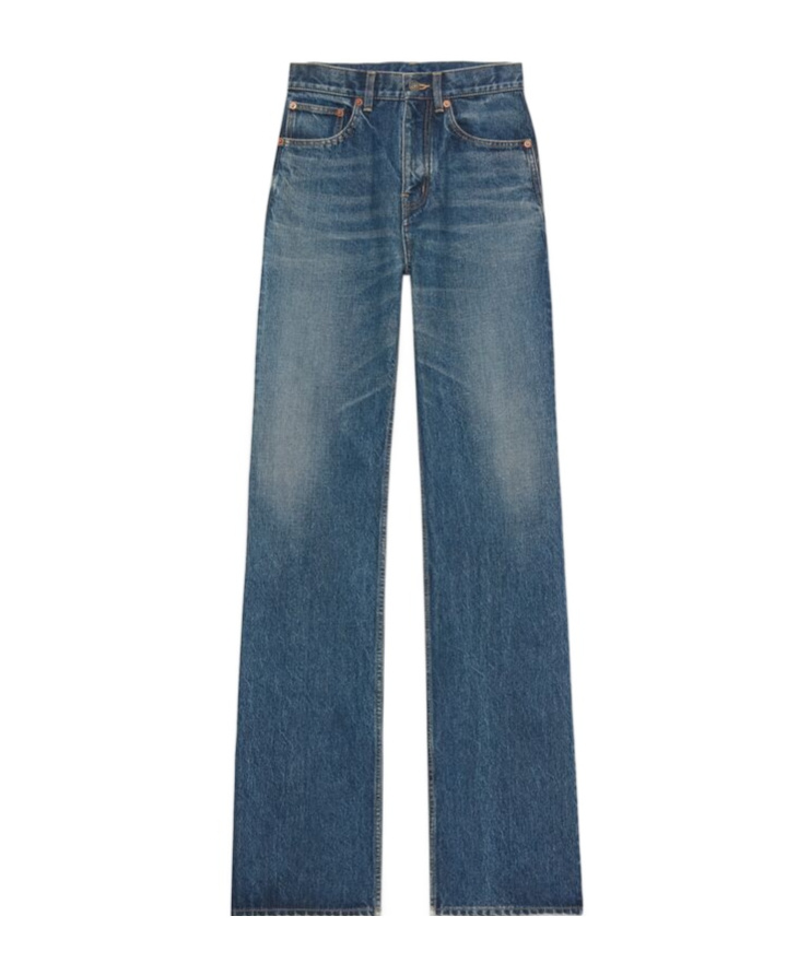 Saint Laurent Belt Loop Denim Trousers In Blue