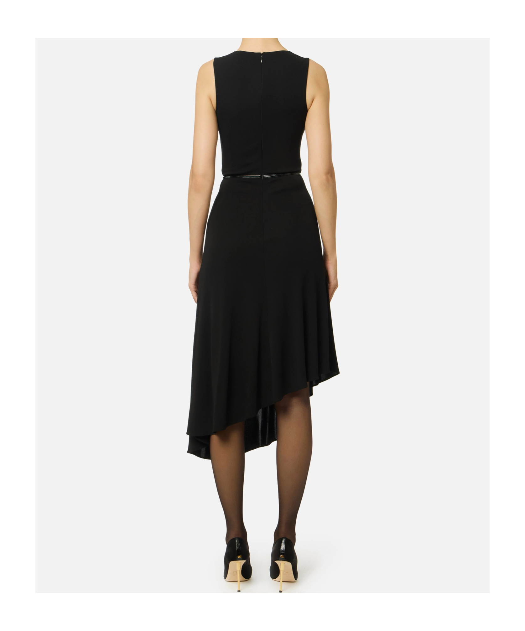 Elisabetta Franchi V-neck Asymmetric Midi Dress In Black