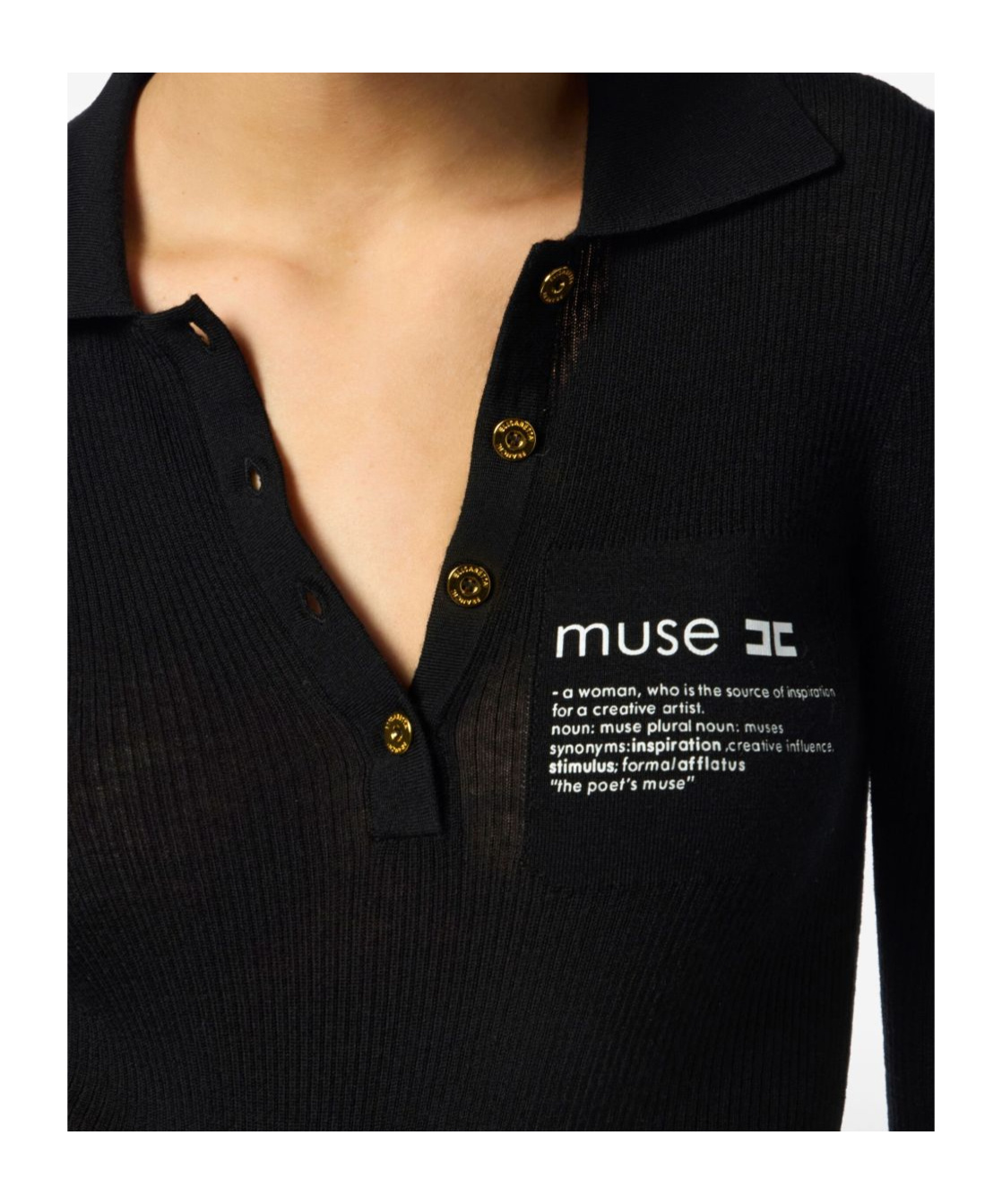 Elisabetta Franchi Collared Top With Ribbed Texture And Sleeves In Black