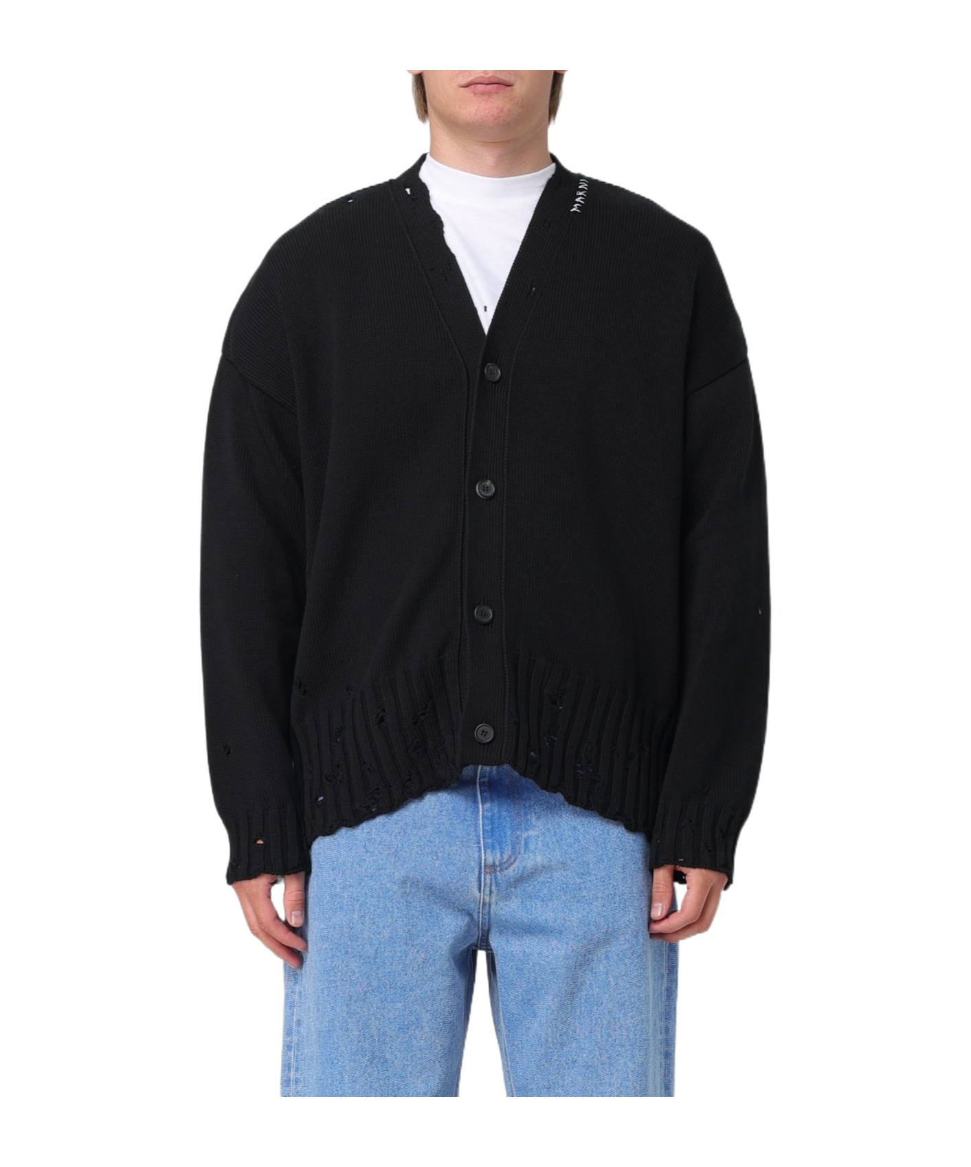 Marni Logo-embroidered Cotton Cardigan In Black