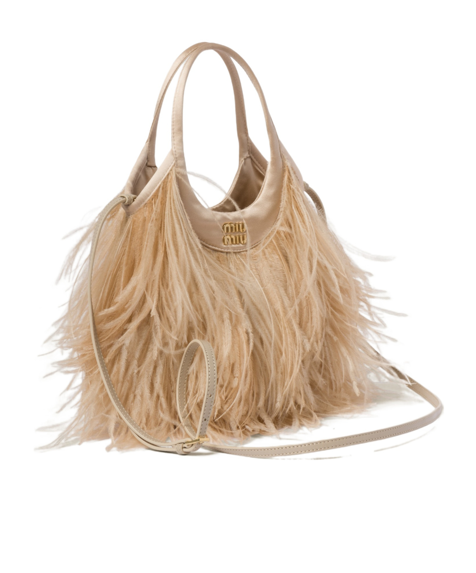 Miu Miu Feather-detail Satin Handbag In Yellow