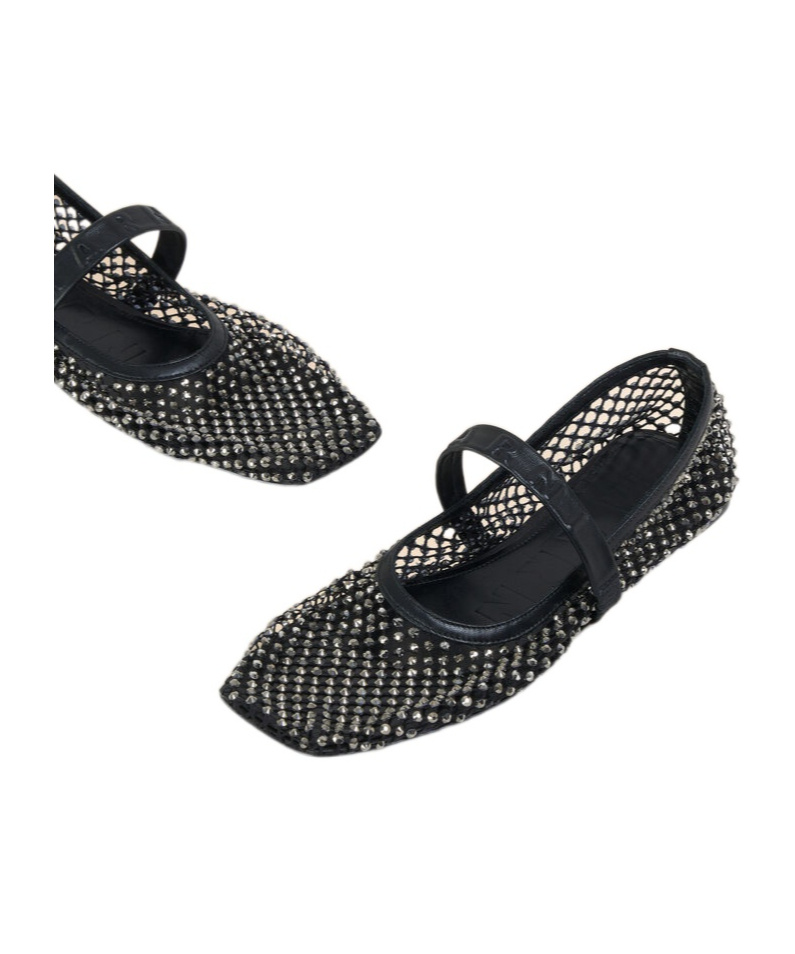 Marni Black Mesh Mary Jane Ballet Flat With Crystals In Black