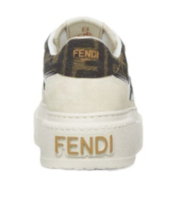 Fendi Canvas And White Suede Platform Low-tops In White