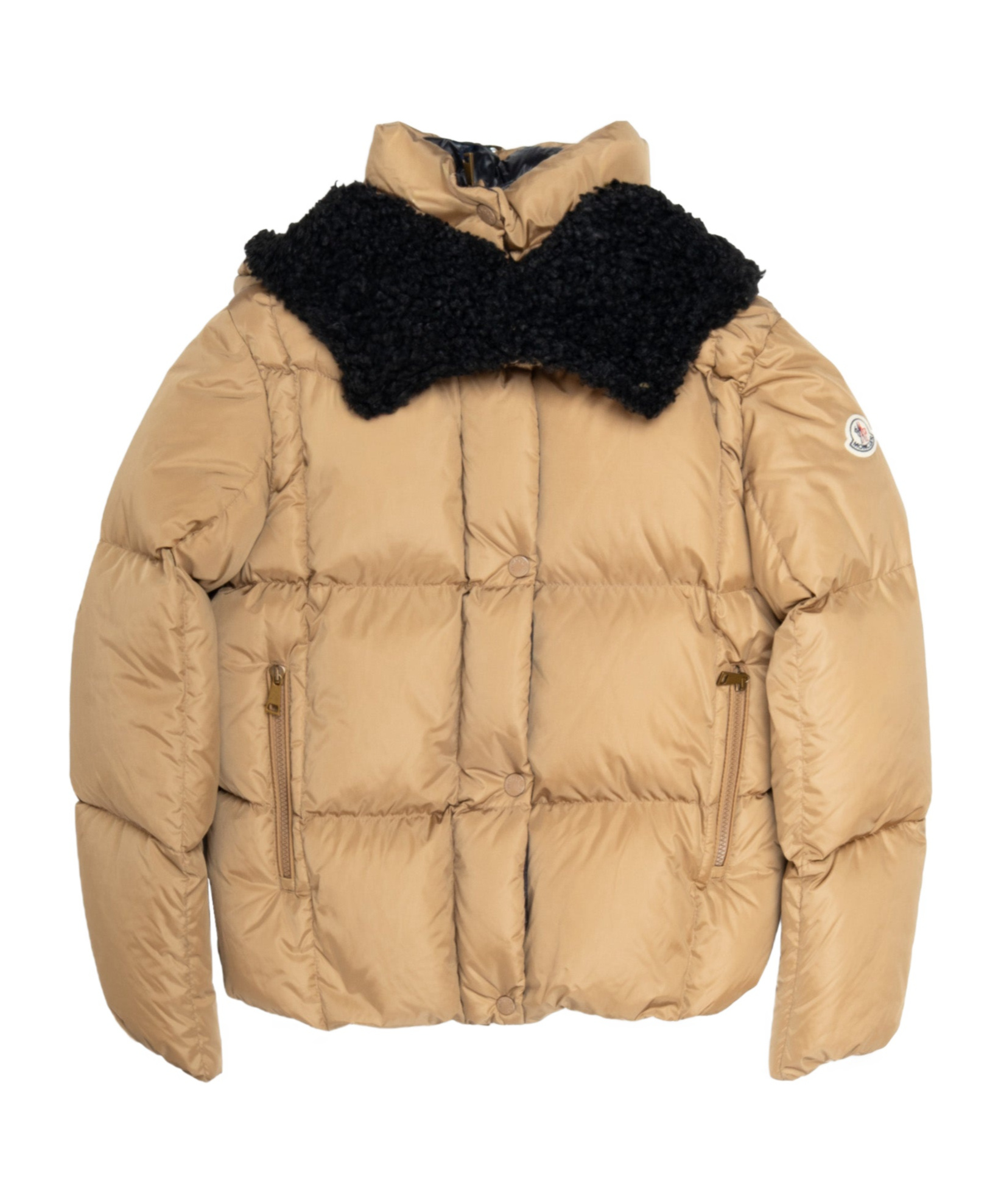 Moncler Piumino Corto Castelnou Con Cappuccio In Pile E Trapuntatura A Quadri In Brown
