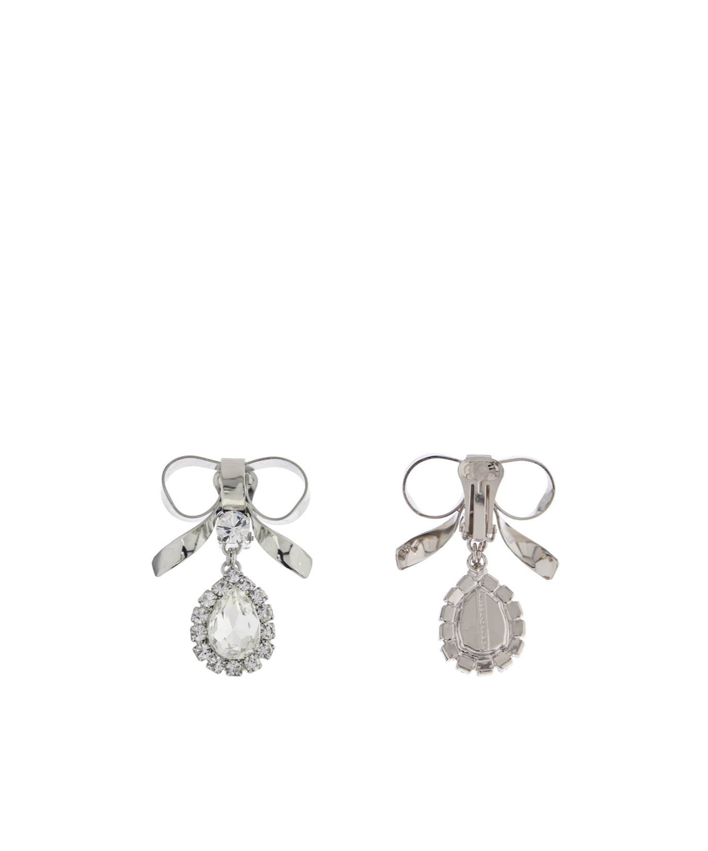 Alessandra Rich Bow Earrings With Crystal Pendant In Plated Brass In White