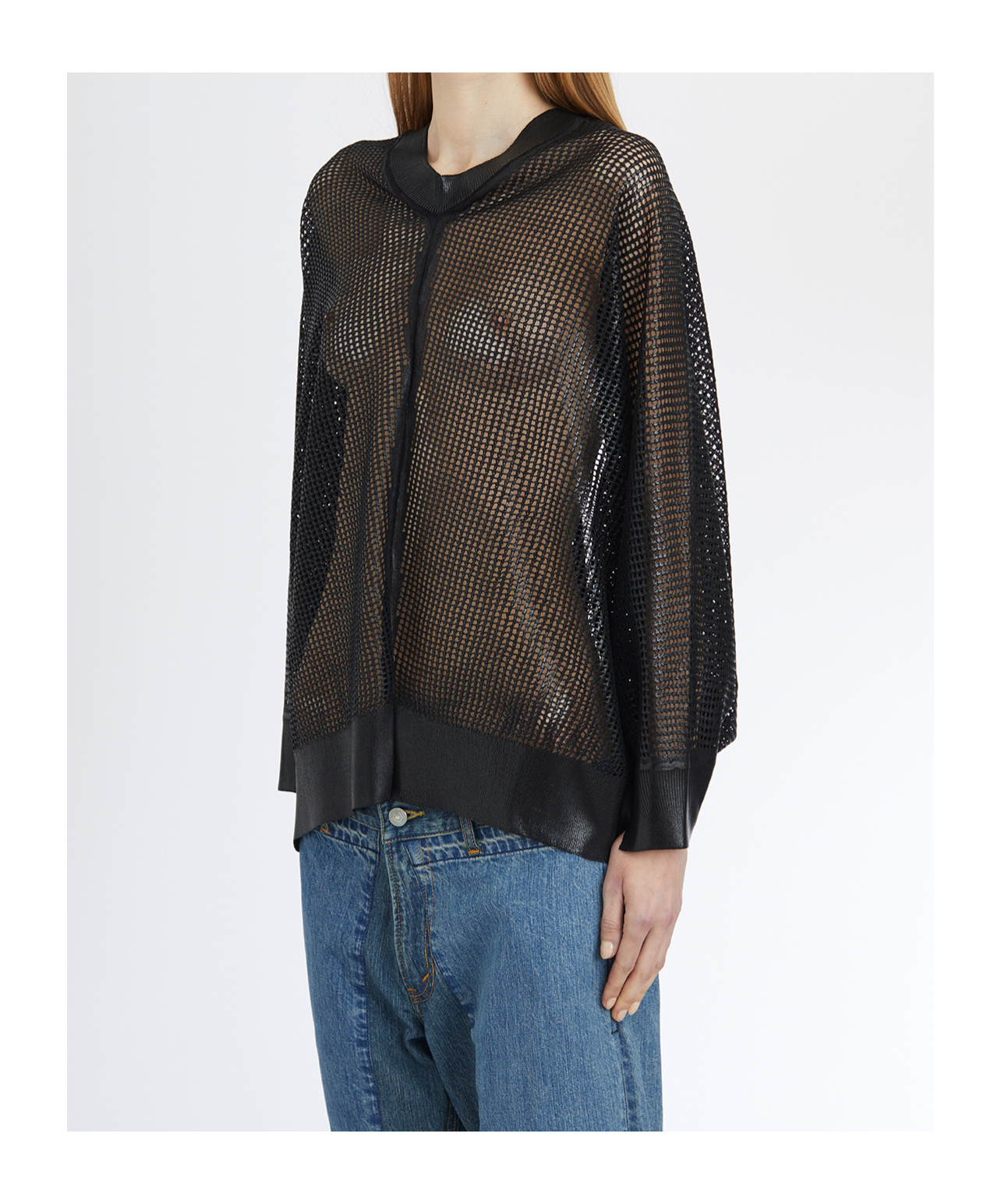 Junya Watanabe Oversized Mesh Sweater In Black
