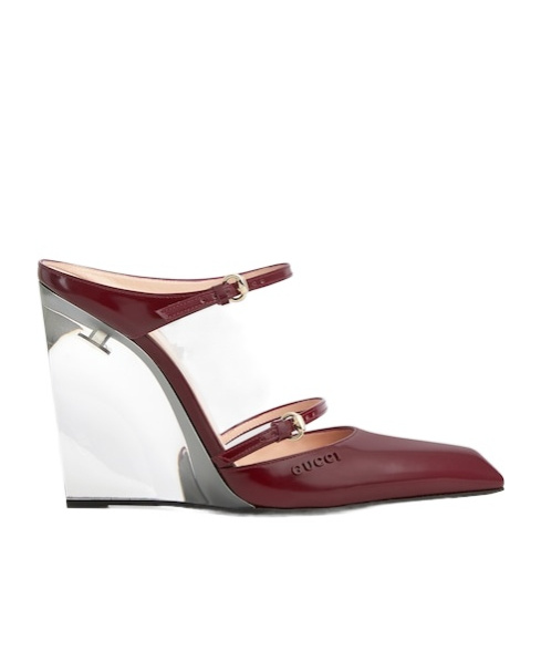 Gucci 110 Leather Wedge Mules In Red
