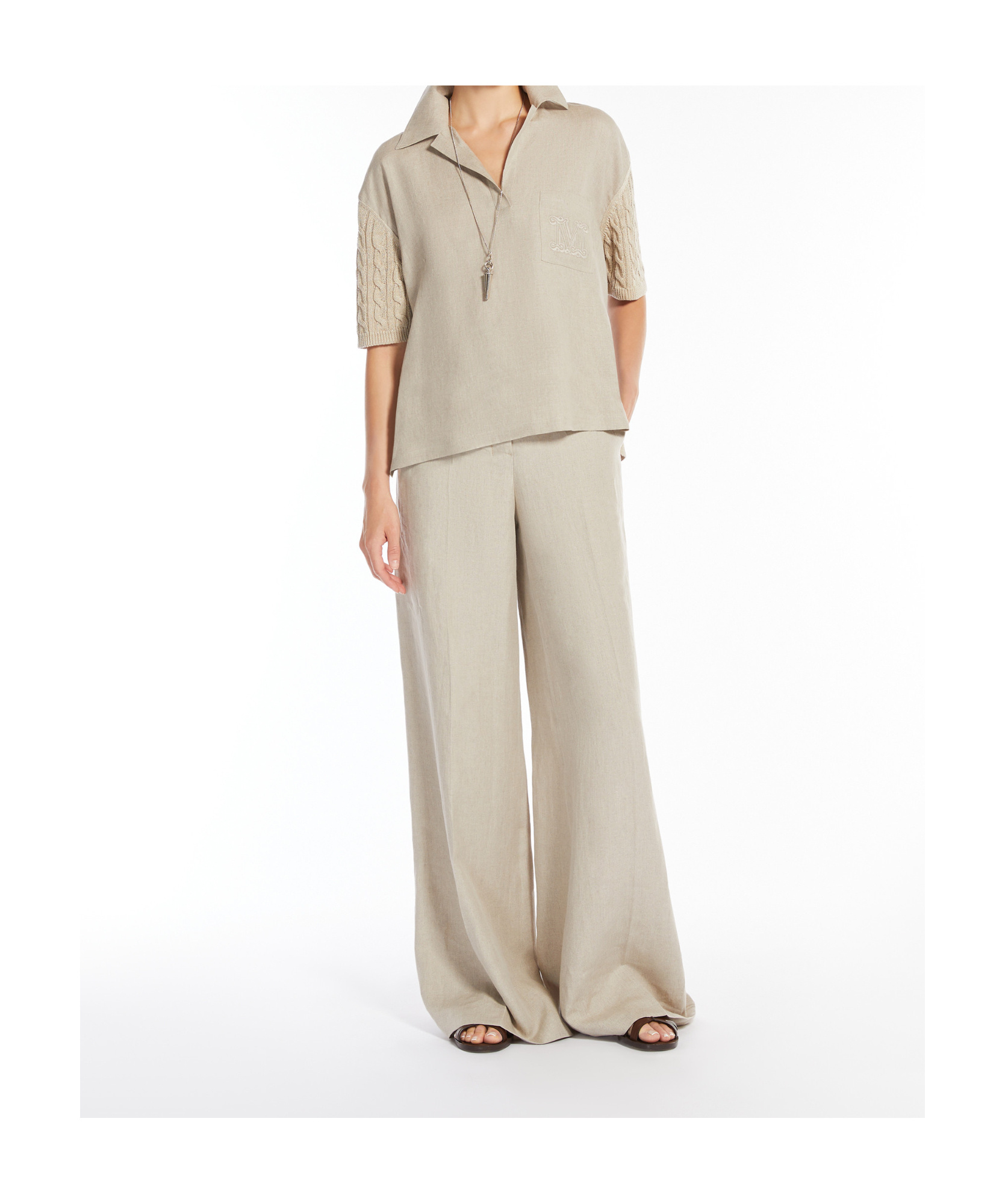 Shop Max Mara Linen Polo Jumper In Nude