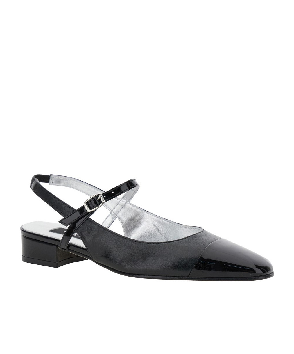 Carel Paris Leather Block Heel Ballerinas With Sling Back In Black
