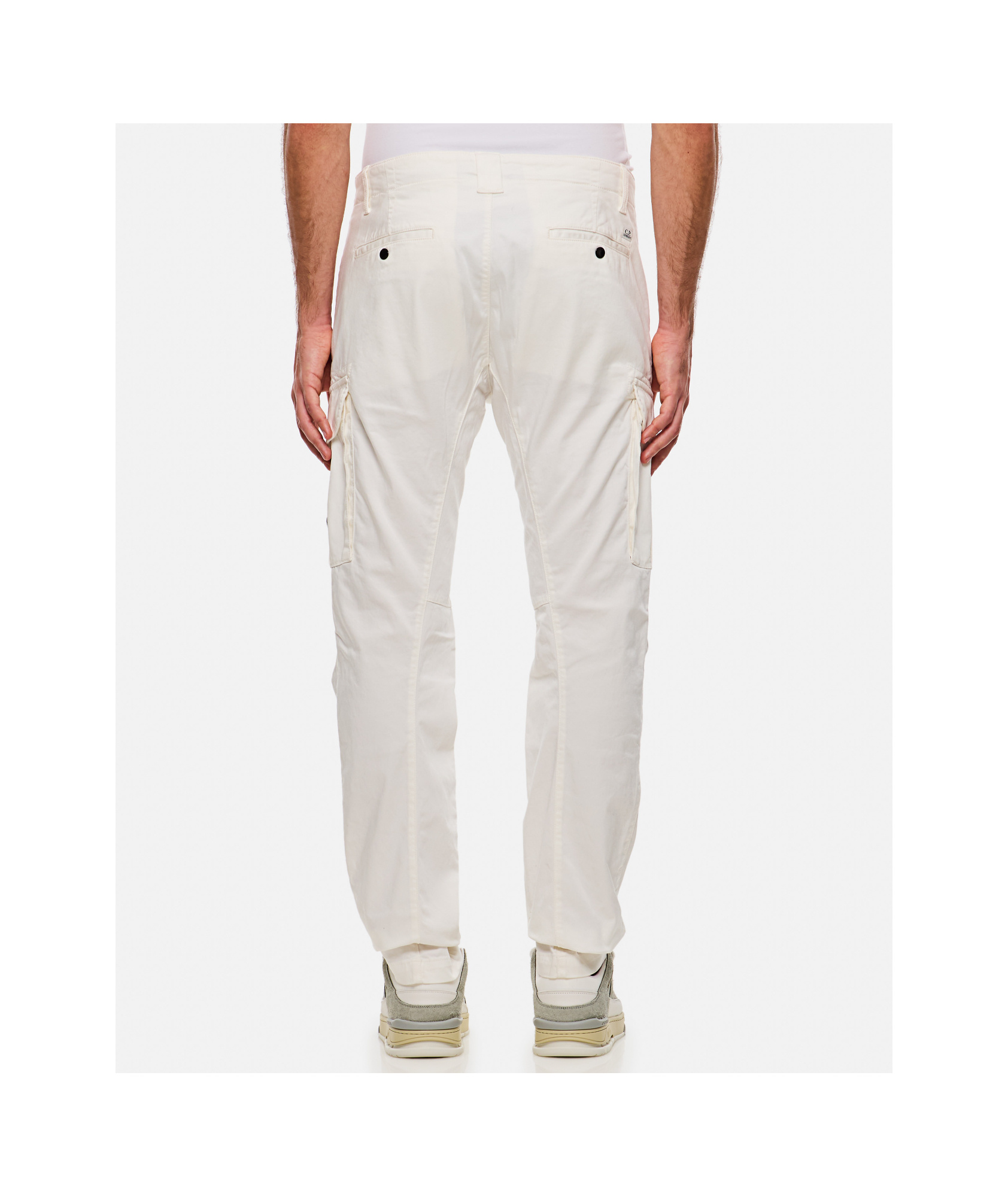 C.p. Company White Cargo Pants With Lens Motif On The Leg In Cotton Man In White