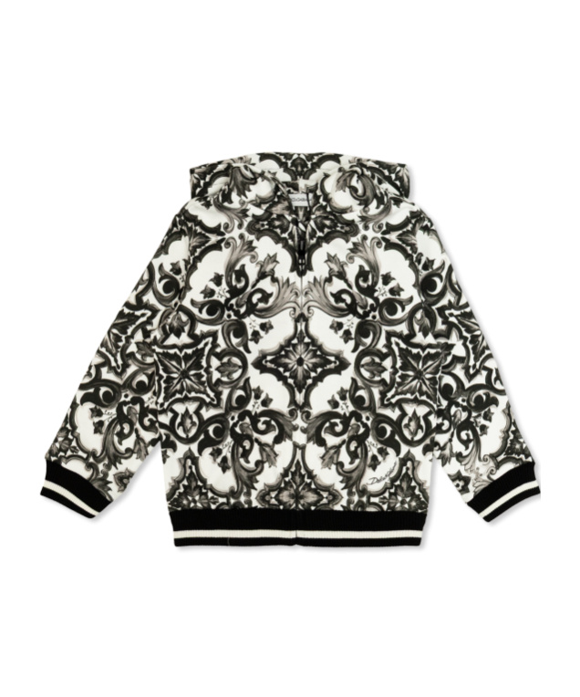 Dolce & Gabbana Majolica-print Cotton Hoodie In Black