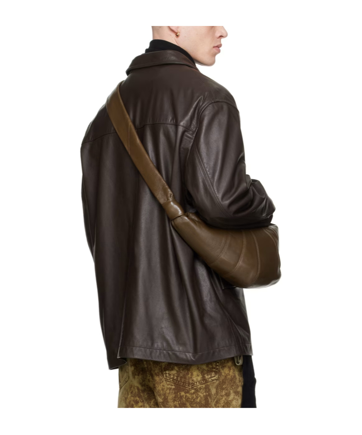Lemaire Brown Spread Collar Leather Jacket In Black