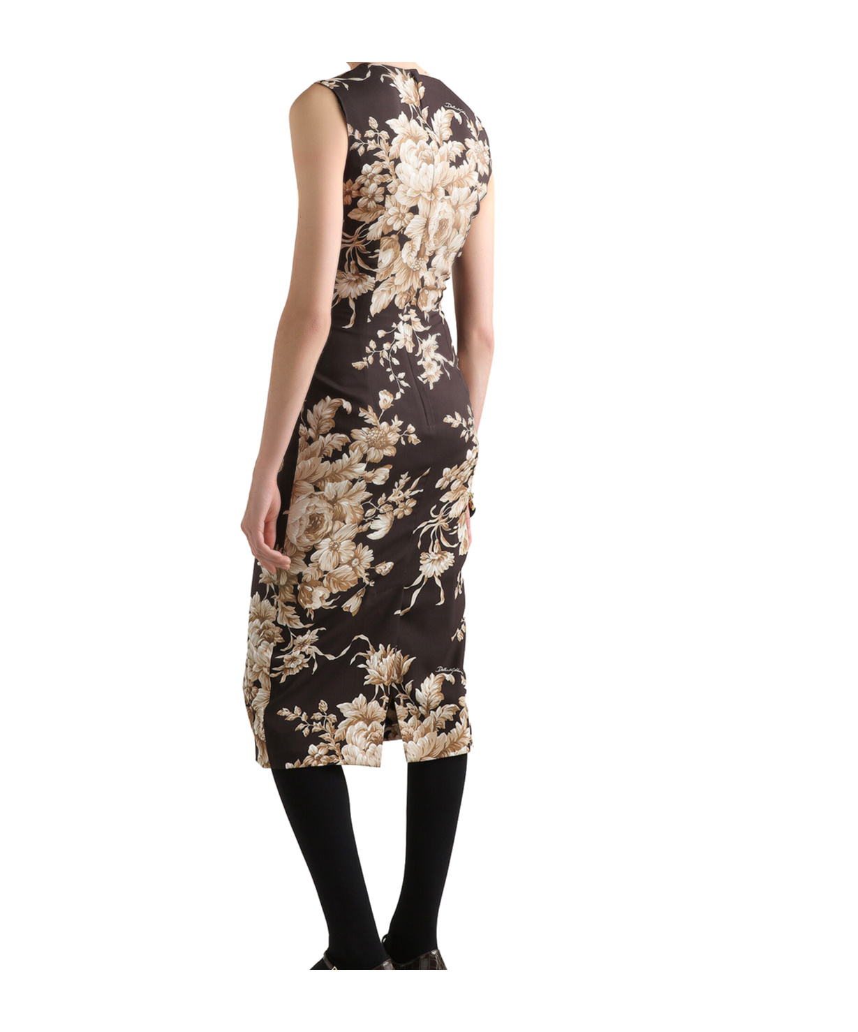 Dolce & Gabbana Rose Cretonne Charmeuse Sleeveless Midi Dress In Multi