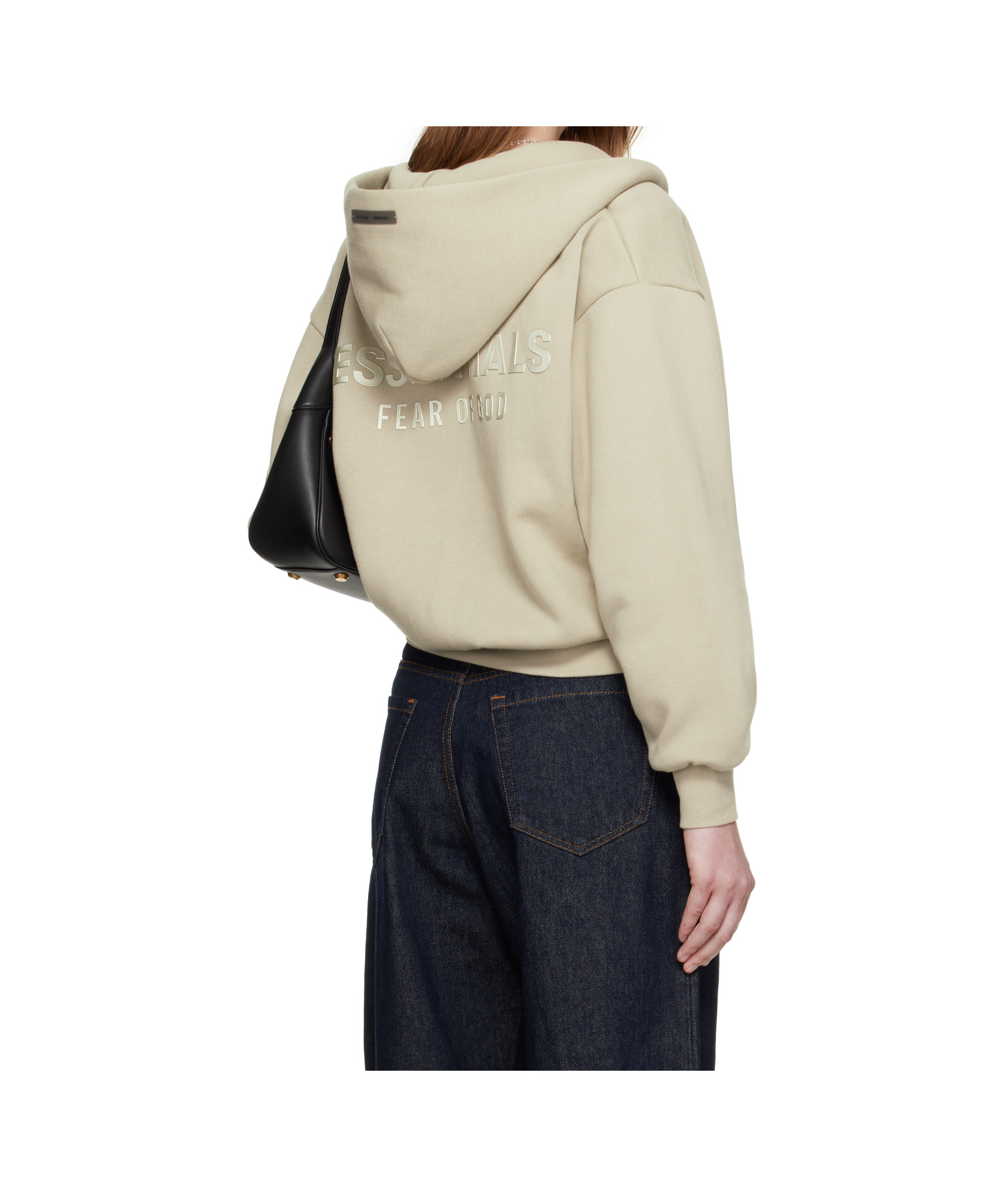 Essentials Womens Embossed-branding Classic-fit Cotton-blend Hoody Heather Stone In Neutral