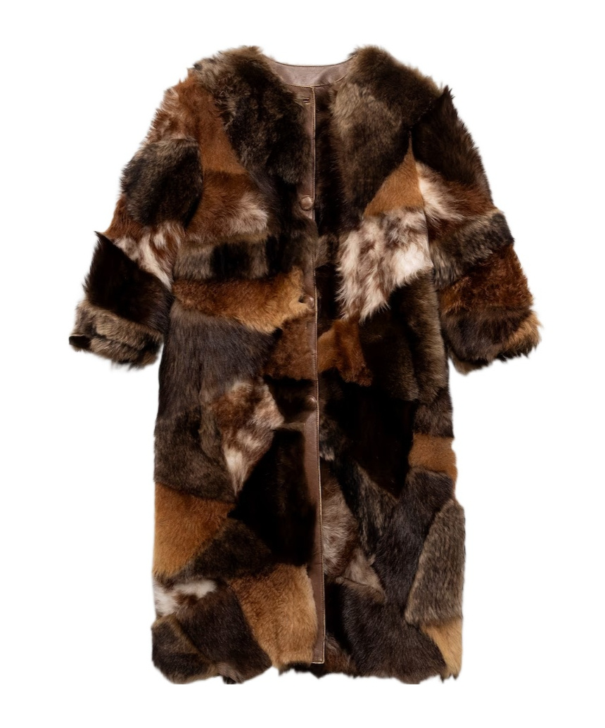 Prada Patchwork-mantel Aus Lammfell In Brown