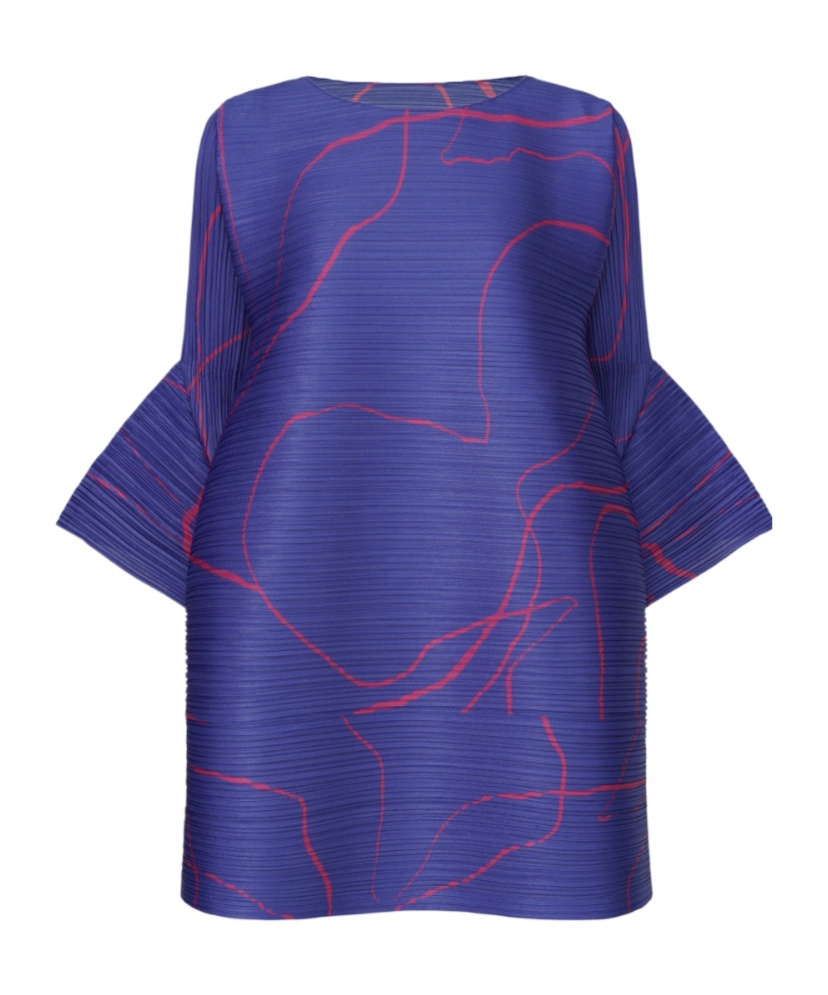 Issey Miyake Abstract Pattern Knee-length Dress With Wide Sleeves In Blue