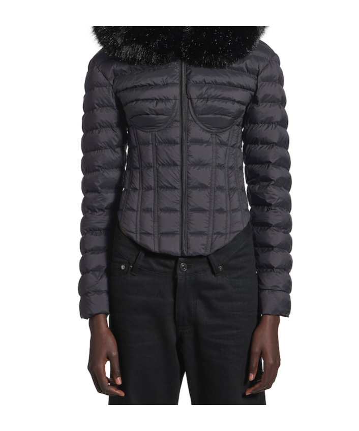 Balenciaga Women's Hooded Corseted Puffer In Black In Blue