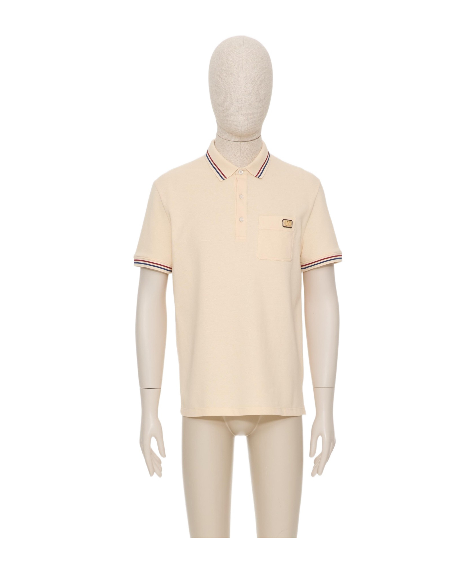 Valentino Cotton Piqué Polo Shirt With V-logo Patch In Neutral