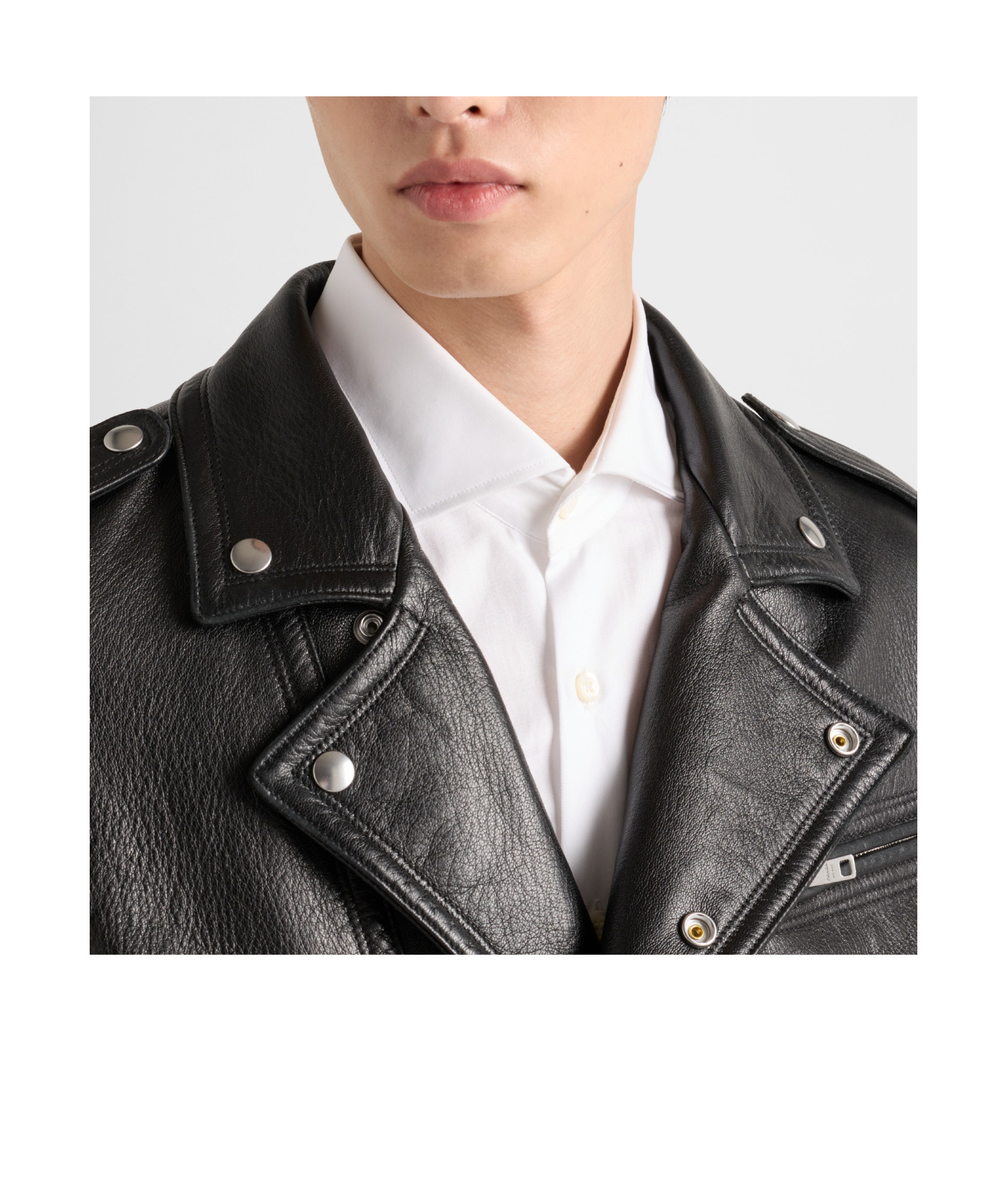 Prada Lapel Long-sleeved Leather Jacket In Black