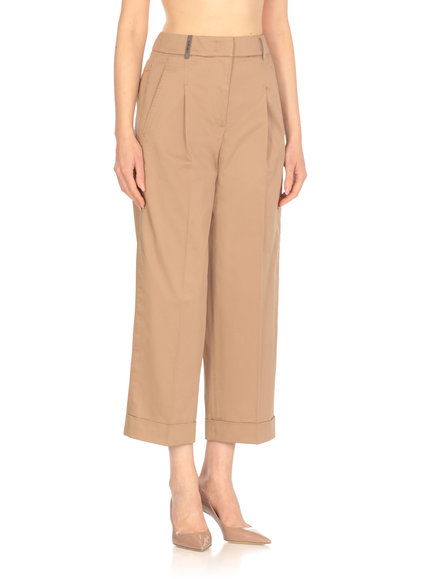 Peserico Brown Cotton Pants In Nude