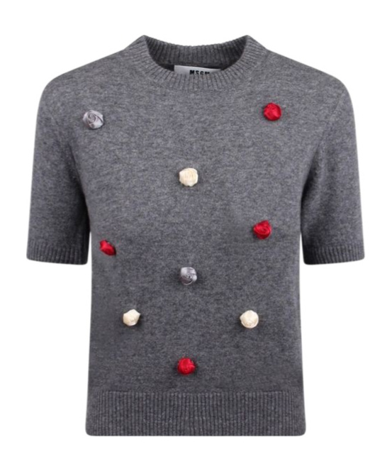 Msgm Floral Embroidered Crewneck Jumper In Gray