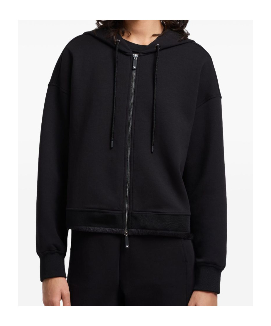 Emporio Armani Long Sleeve Hooded Drop Shoulder Two-way Zip Jacket In Black