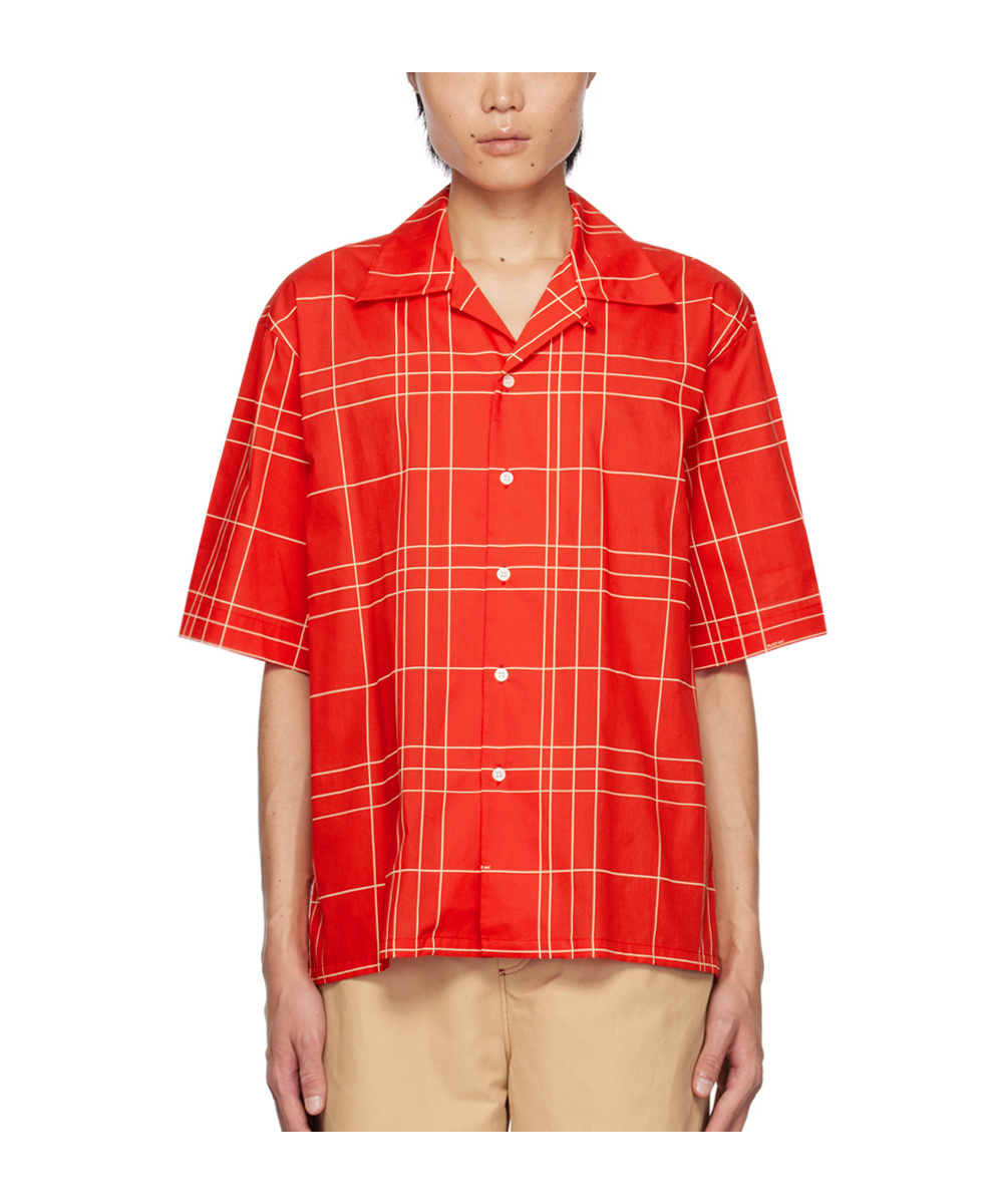 Marni Men's Windowpane Poplin Camp Shirt In Red