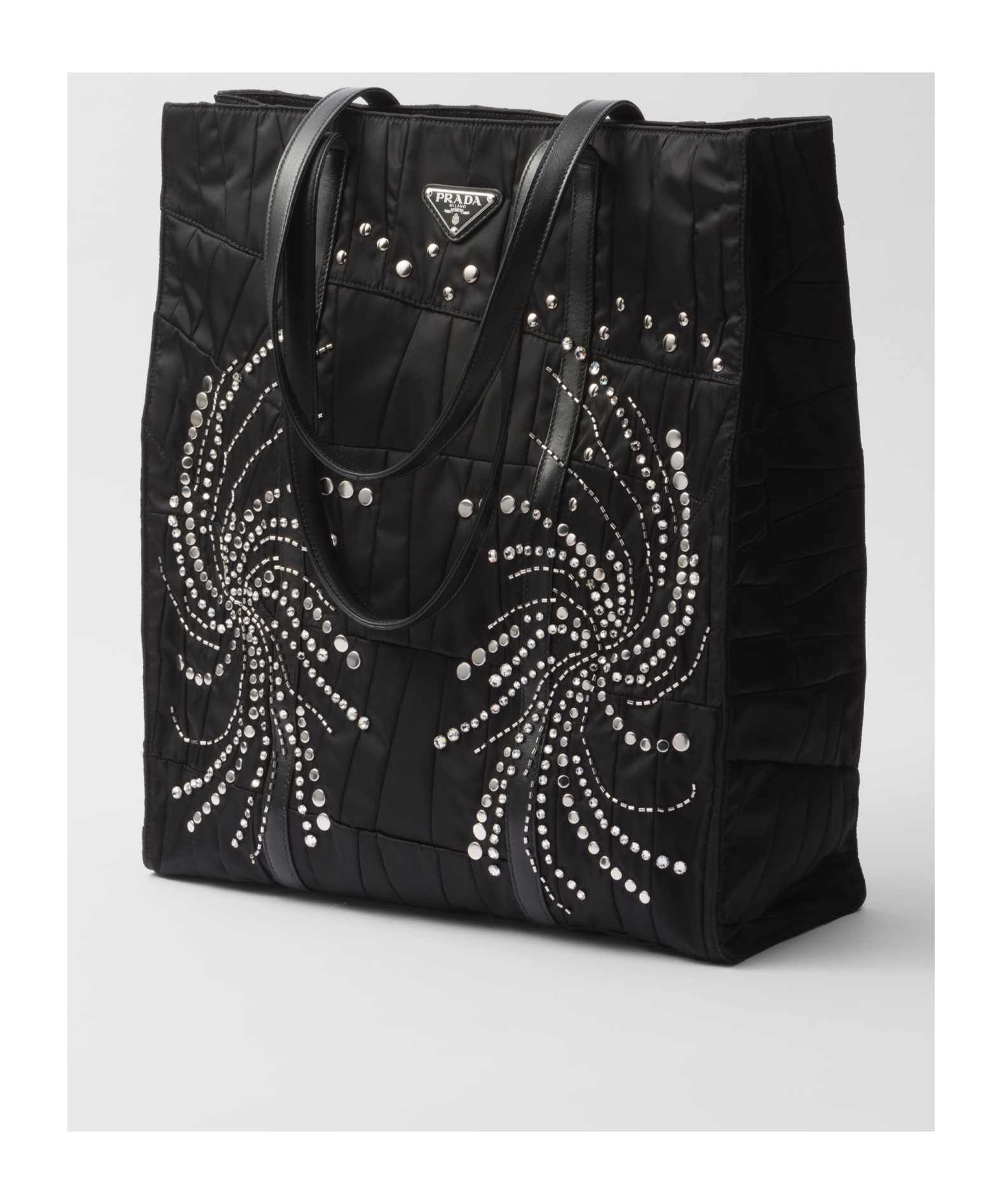Shop Prada Large Re-nylon Patchwork Tote Bag With Embroidery In Black