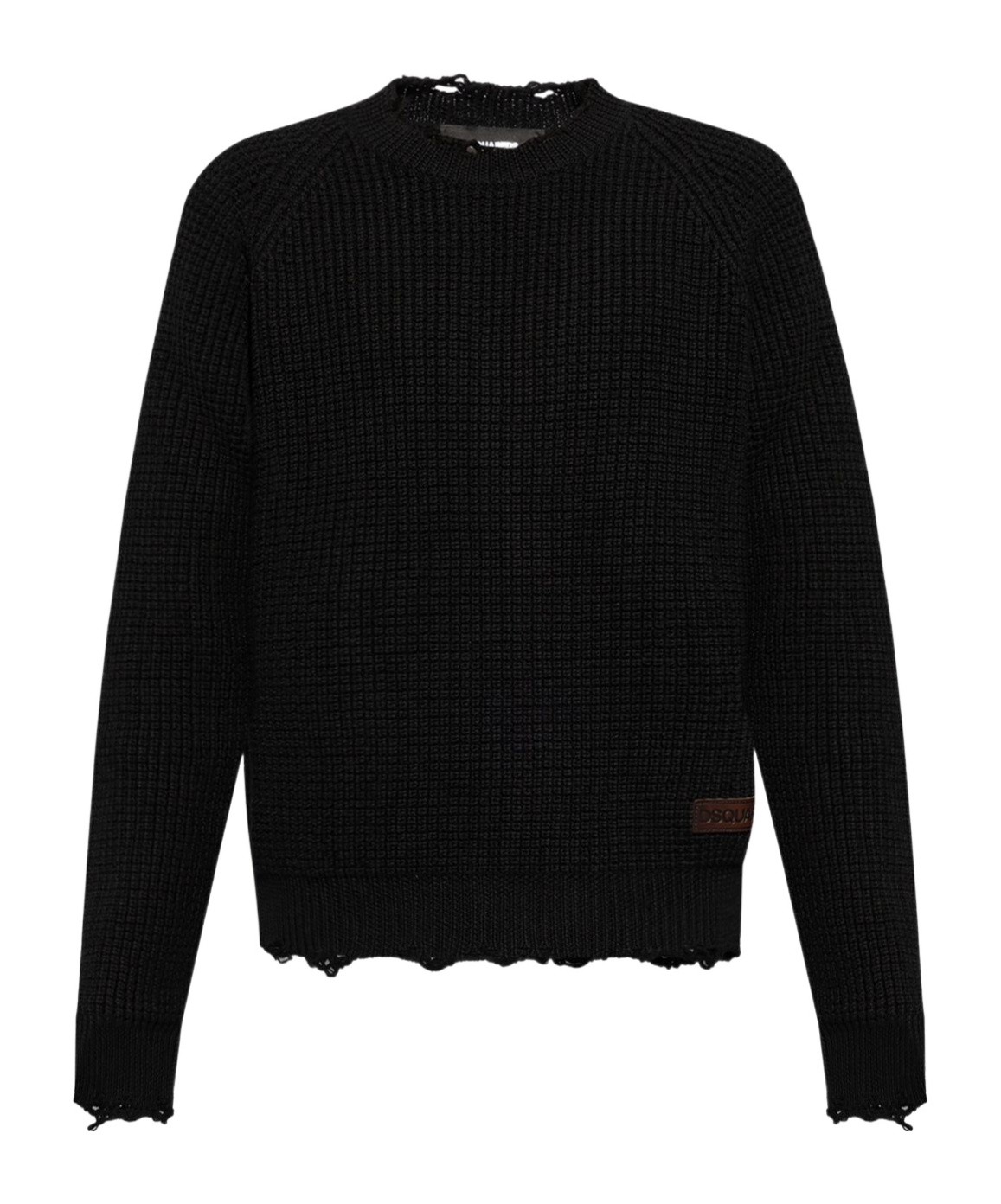 Dsquared2 Textured Knit Sweater With Raw Hem And Distressed Detailing In Black