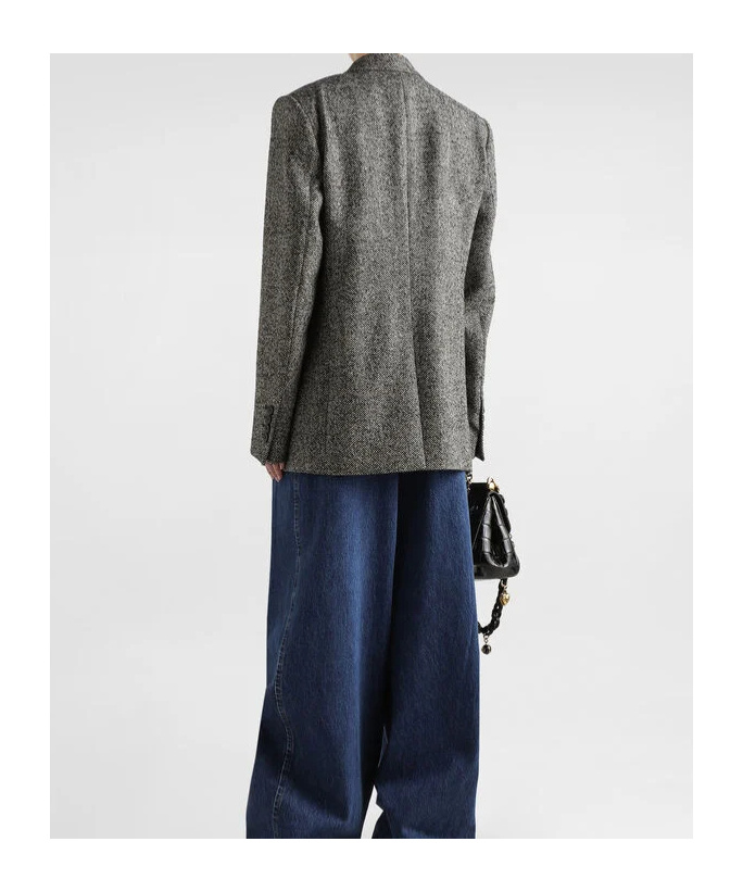 Dolce & Gabbana Double-breasted Herringbone Jacket With Animal Print Lining Clothing In Gray