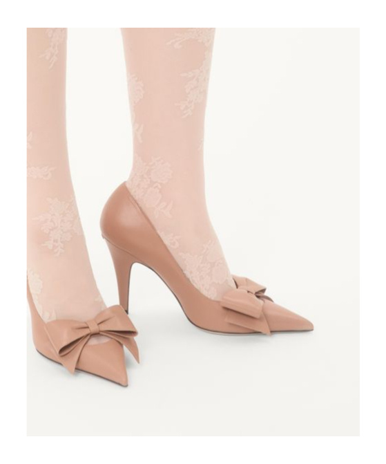 Valentino Garavani Bowow Pump In Kidskin 100mm Woman Rose Cannelle 41 In Animal Print
