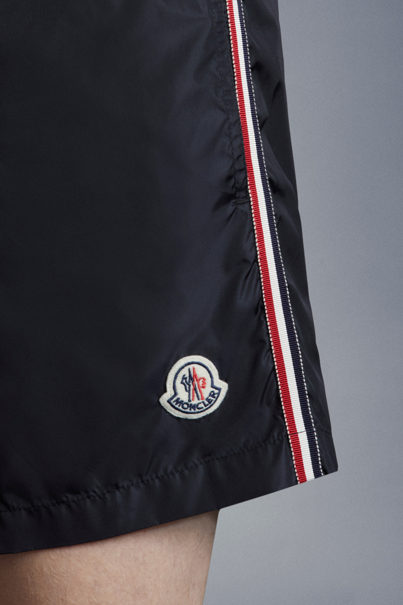 Moncler Logo Patch Swim Shorts With Elastic Waist In Black
