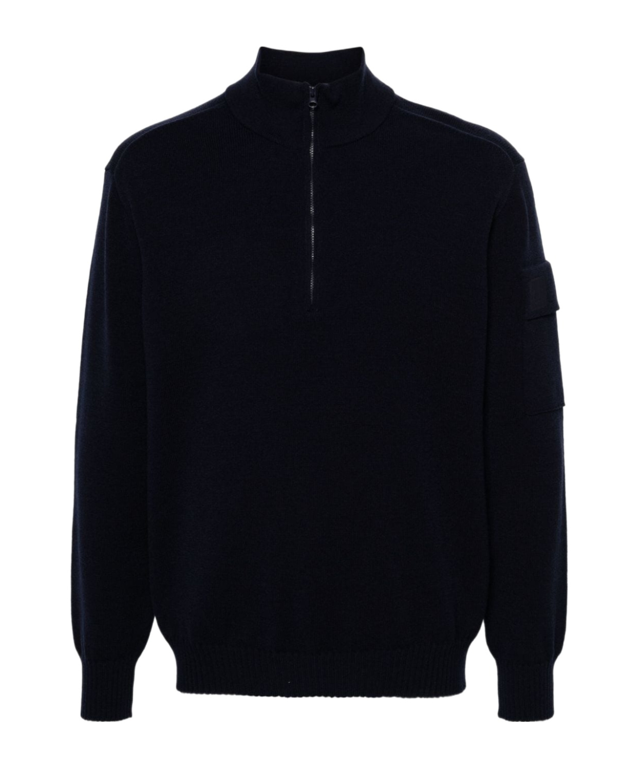 C.p. Company Light Fleece Half Zipped Sweatshirt Total Eclipse Blue In Black