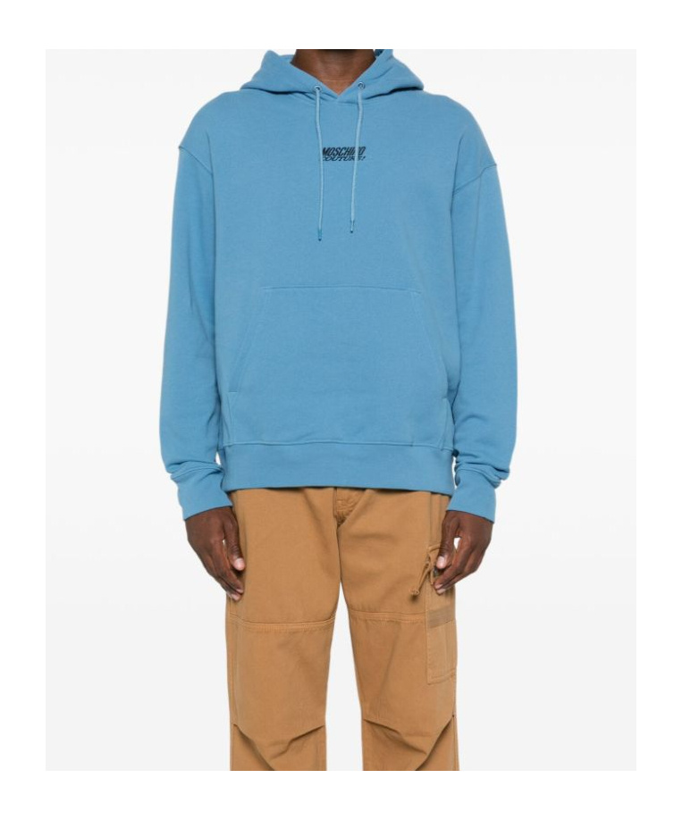 Moschino Logo-embroidered Cotton Hoodie In Blue
