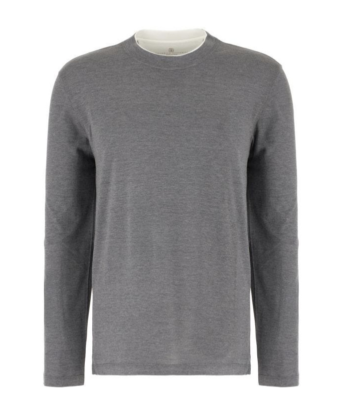 Brunello Cucinelli Silk Blend Crew Neck Sweater In Gray