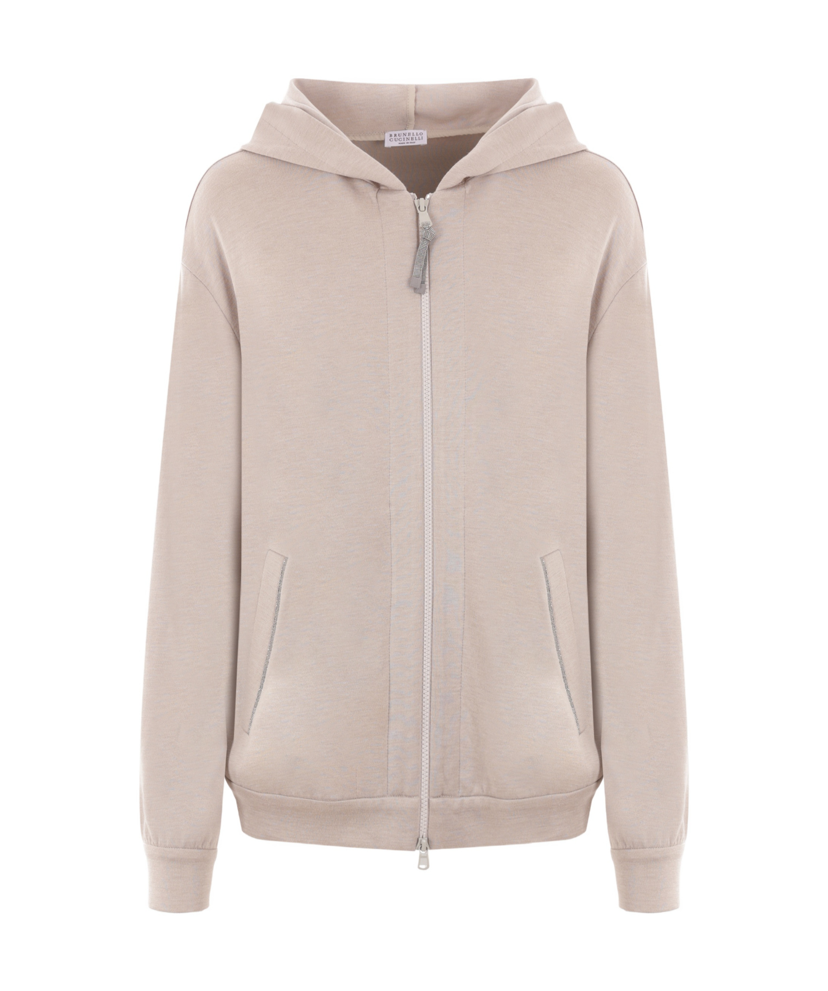 Brunello Cucinelli Monili-embellished Cotton-silk Hoodie In Nude